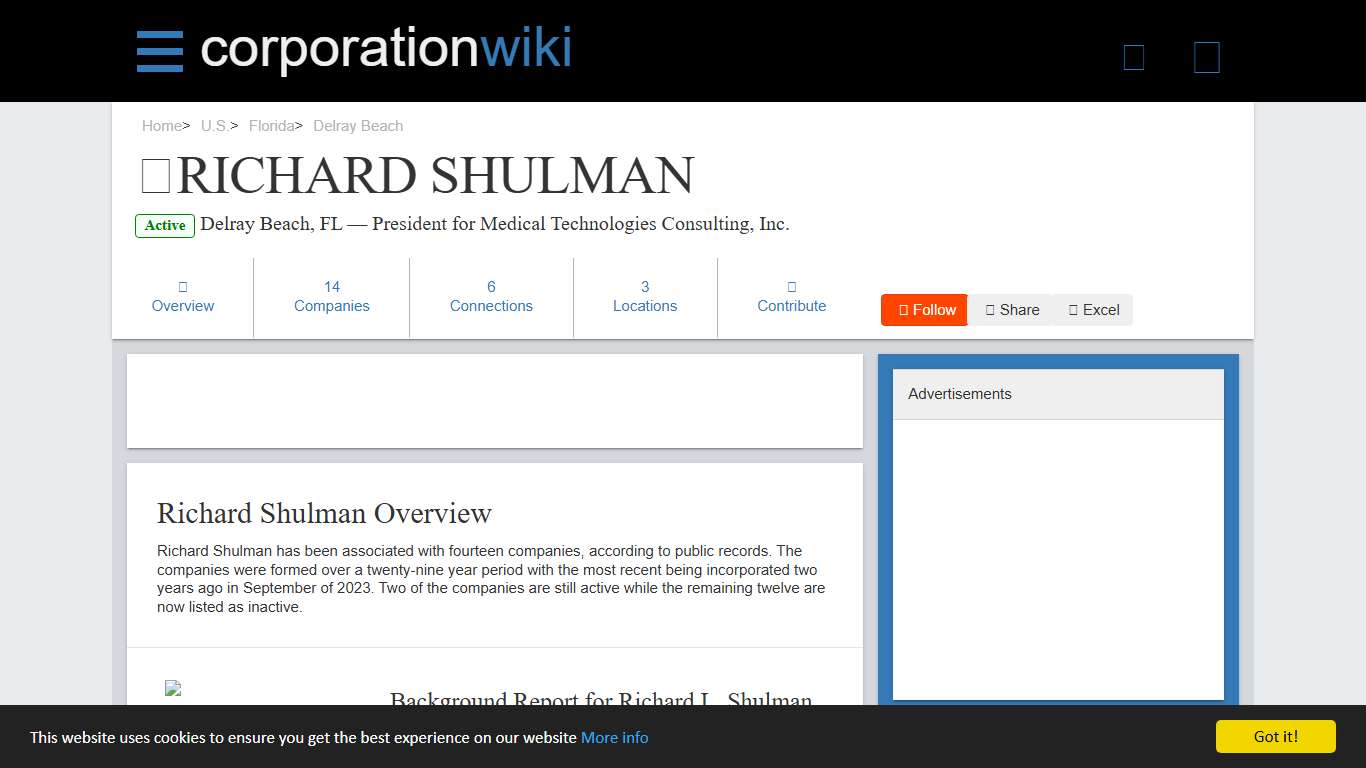 Richard Shulman - President for Medical Technologies Consulting, Inc.